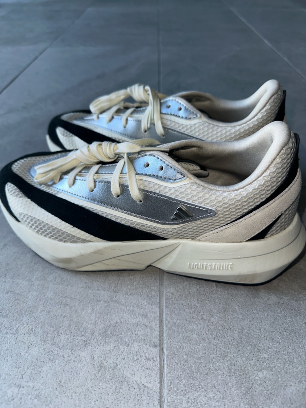 adidas Lightstride Neutral Running Sneakers - Cream, Silver & Black